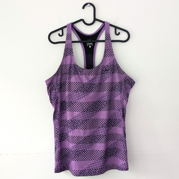 Nike Women's Dri-FIT Purple Patterned Training Tank Top + Integrated Bra XL - Picture 2 of 10